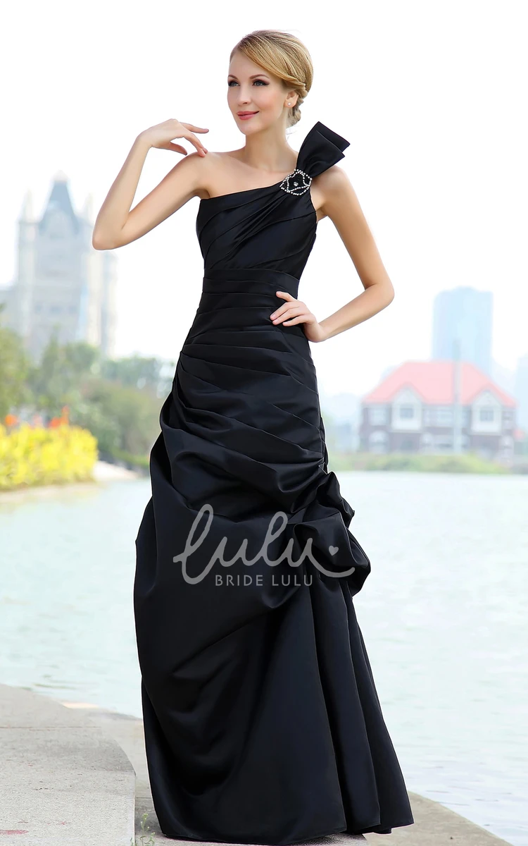 One-Shoulder Satin Dress with Ruffles Elegant Formal Dress