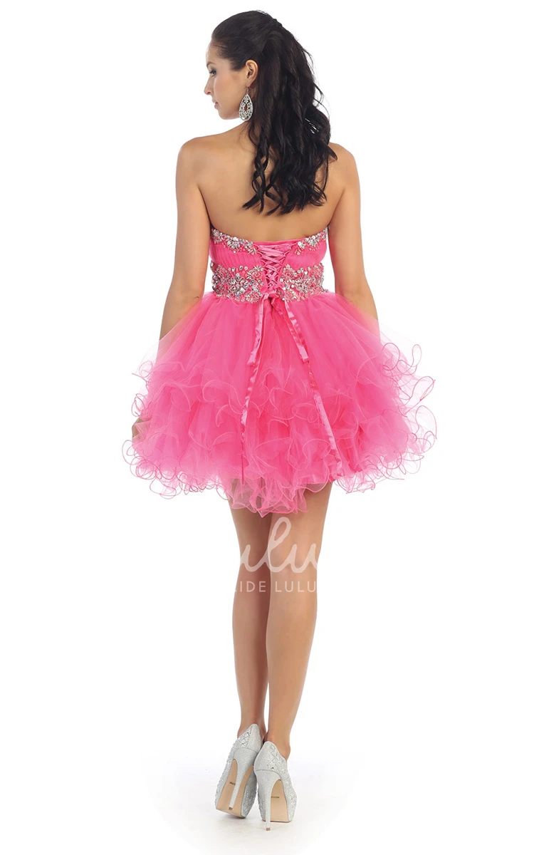 A-Line Strapless Tulle Dress with Ruffles and Corset Back Bridesmaid Dress