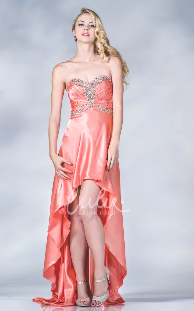 Sweetheart Sleeveless Satin Bridesmaid Dress with Beading and Ruching