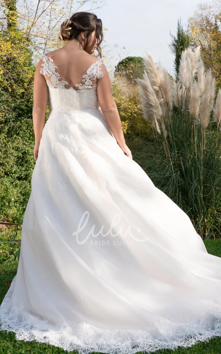 Tulle Queen Anne Sleeveless Wedding Dress Elegant A Line Floor-Length Appliqued Bridal Gown