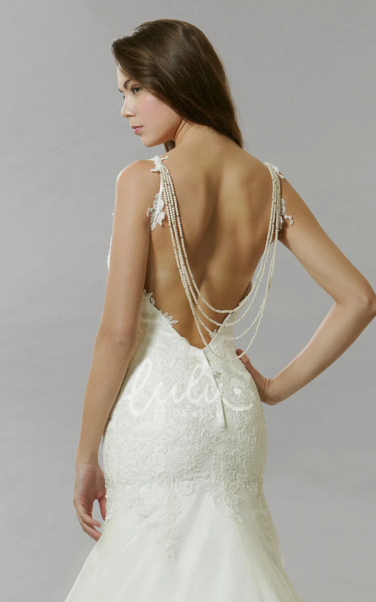 Backless Lace Wedding Dress with Appliques and Beading A-Line Floor-Length Sleeveless