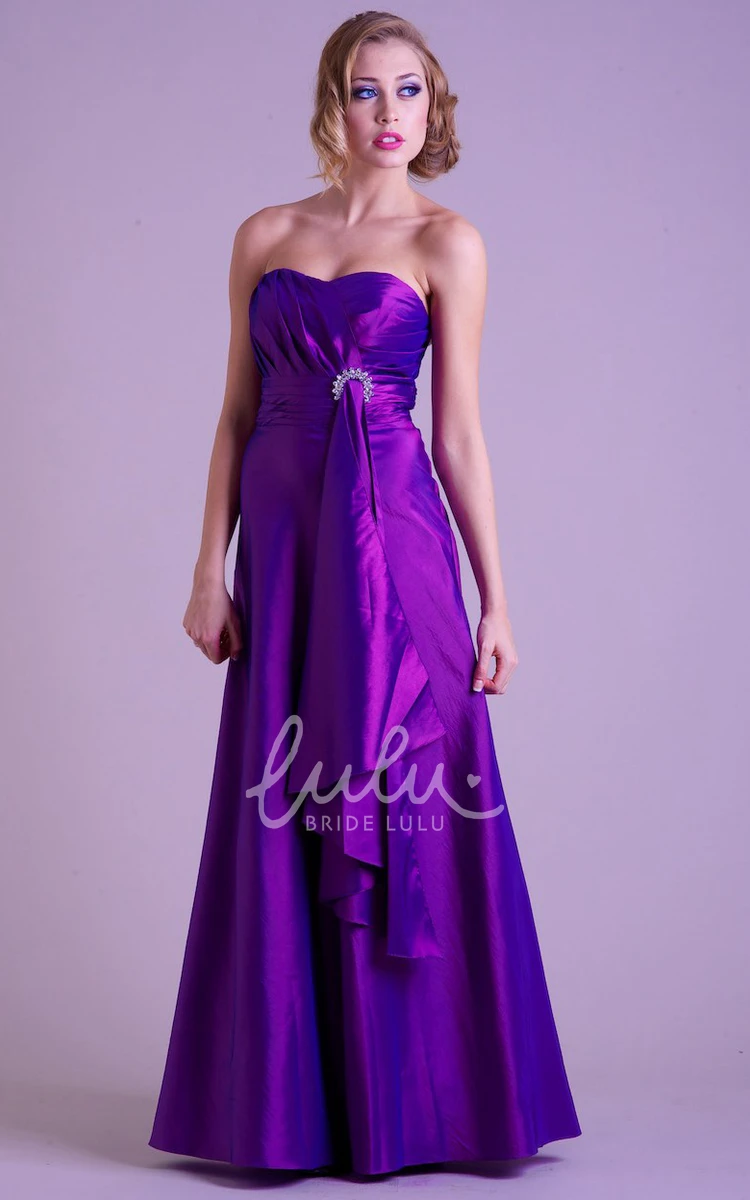 Sweetheart Satin Prom Dress with Broach and Draping A-Line Floor-Length Dress for Women