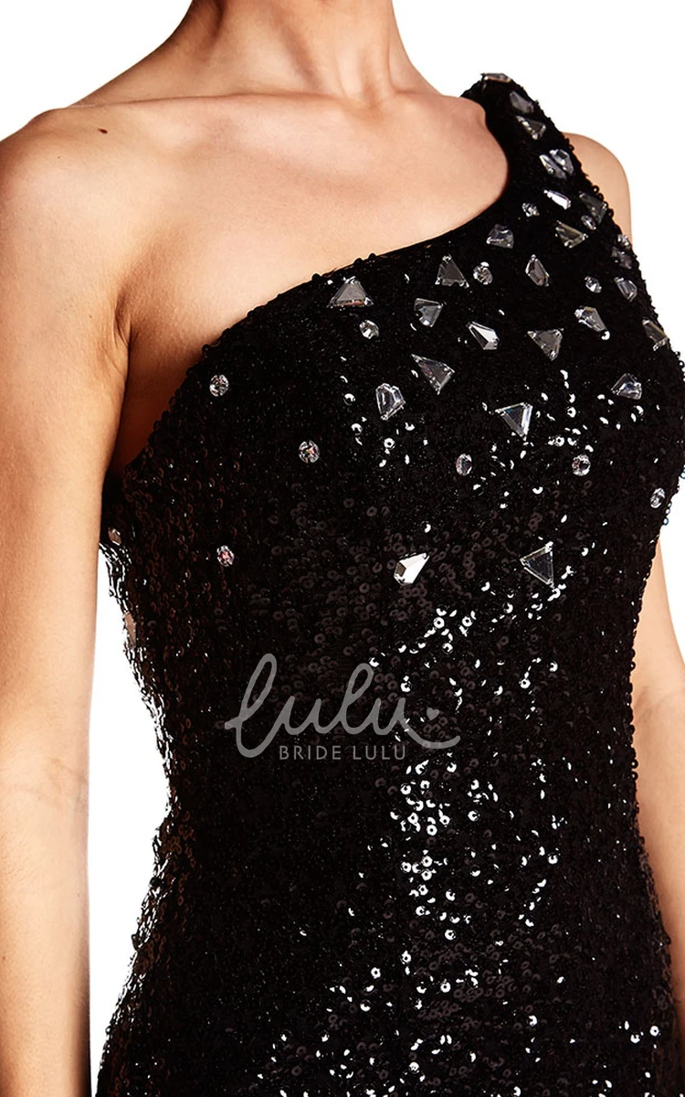 Crystal One-Shoulder Sequins Sheath Prom Dress with Brush Train