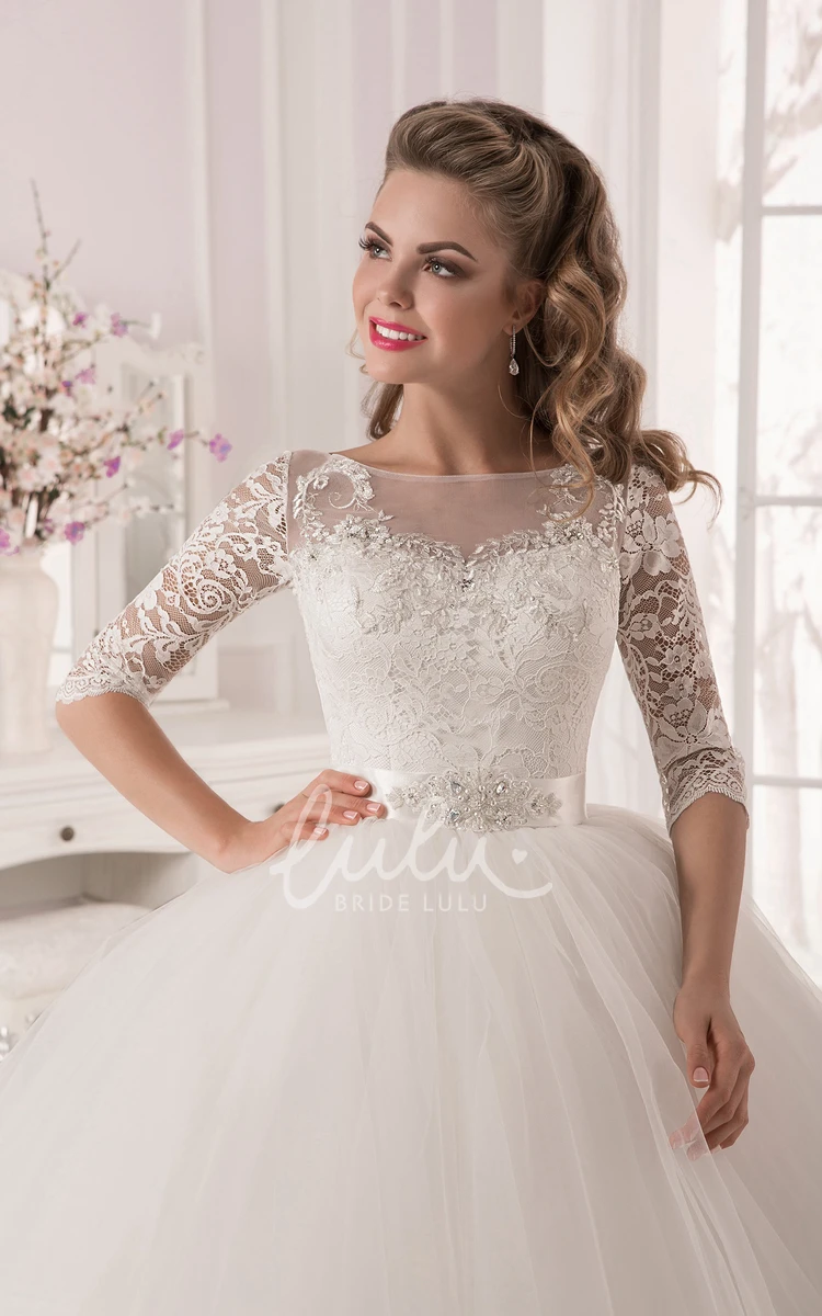 Crystal Detailing Ball Gown Wedding Dress with Lace and Tulle