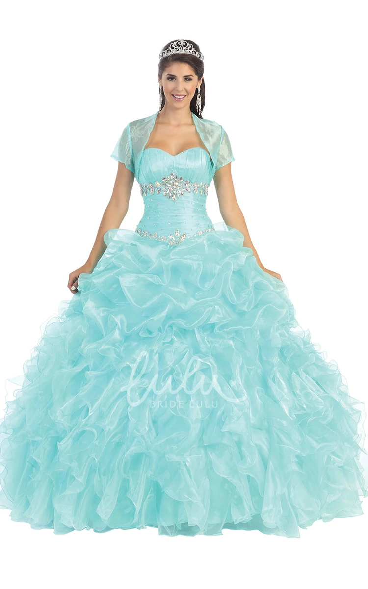 Lace-Up Organza Ruffled Ball Gown Dress Sweetheart Sleeveless