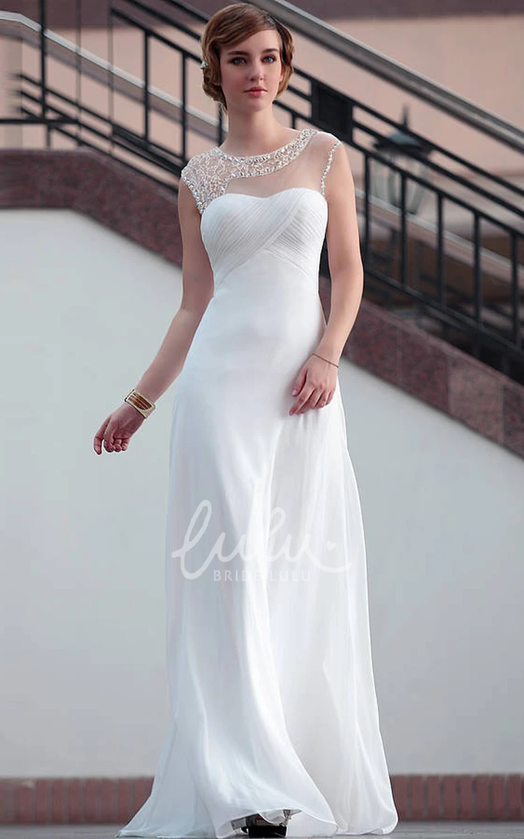 Beaded Keyhole Back Sheath Chiffon Wedding Dress Modern Style