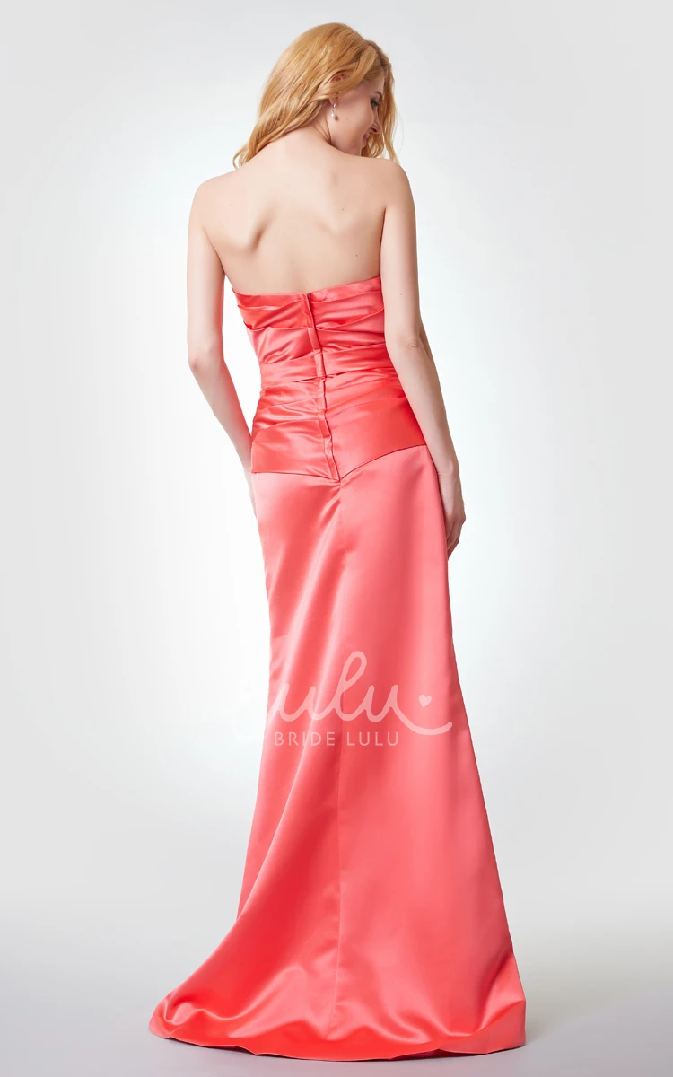 Floral Satin Sleeveless A-line Prom Dress with Ruching Long