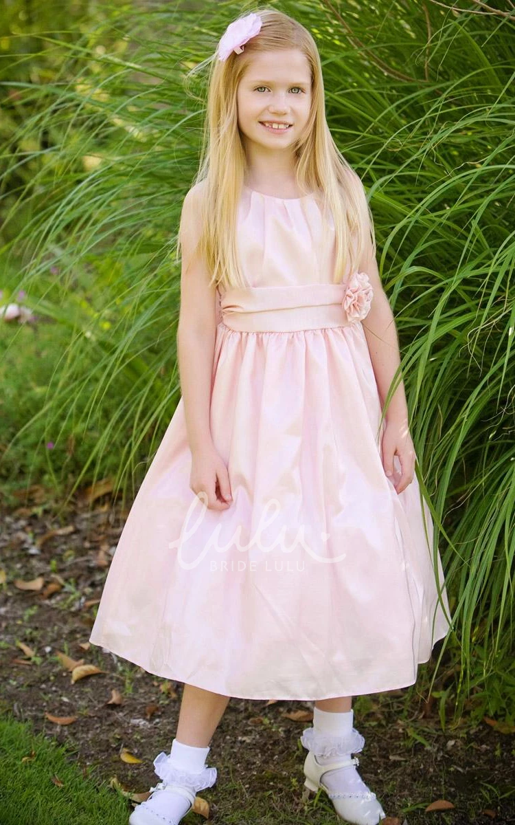 Pleated Taffeta Flower Girl Dress Tea-Length