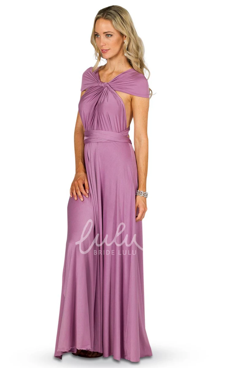 Sleeveless One-Shoulder Jersey Bridesmaid Dress with Bow Convertible Style