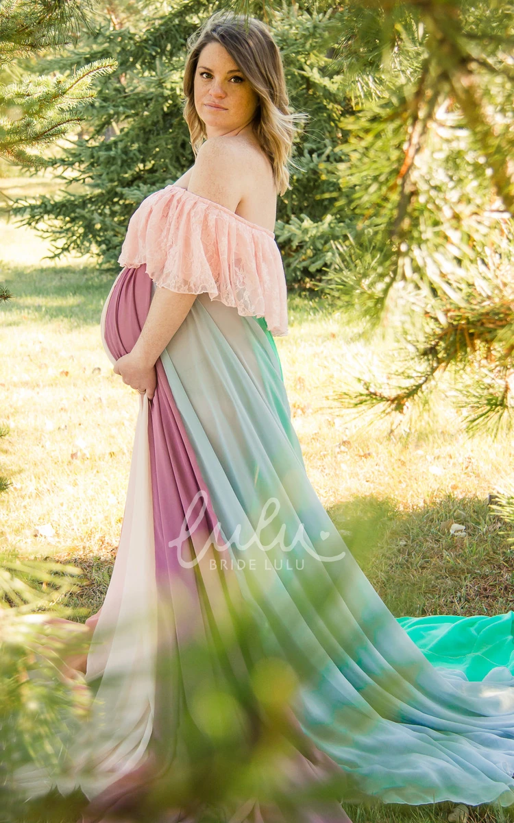 Maternity Dress with A-Line Sweep Train Brush Train and Long Sleeves