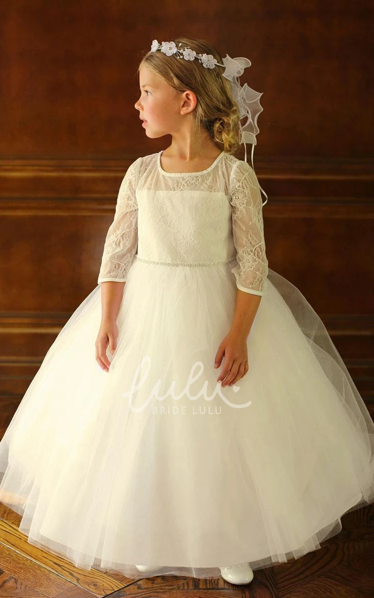 Beaded Tulle and Lace Flower Girl Dress Ankle Length
