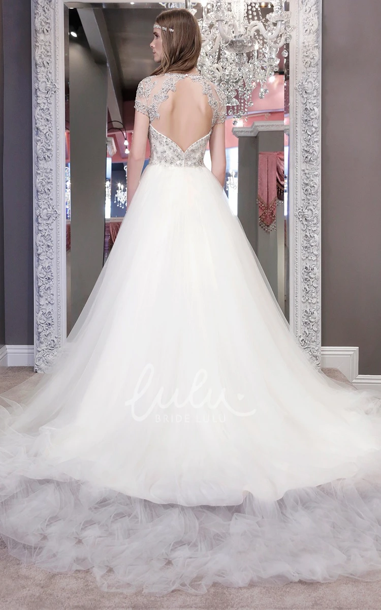 Beaded Tulle Ball-Gown Wedding Dress with Ruffles and Keyhole Back