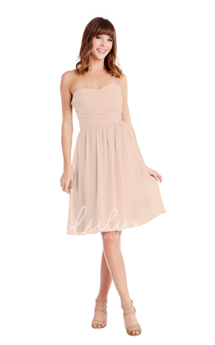 Criss-Cross Sweetheart Sleeveless Chiffon Knee-Length Bridesmaid Dress in Multiple Colors