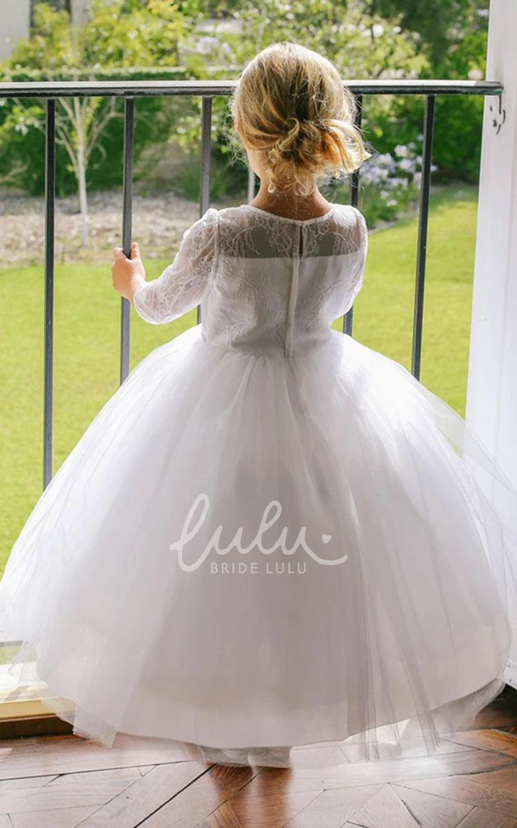 Beaded Tulle&Lace Ankle-Length Flower Girl Dress with Tiered Design