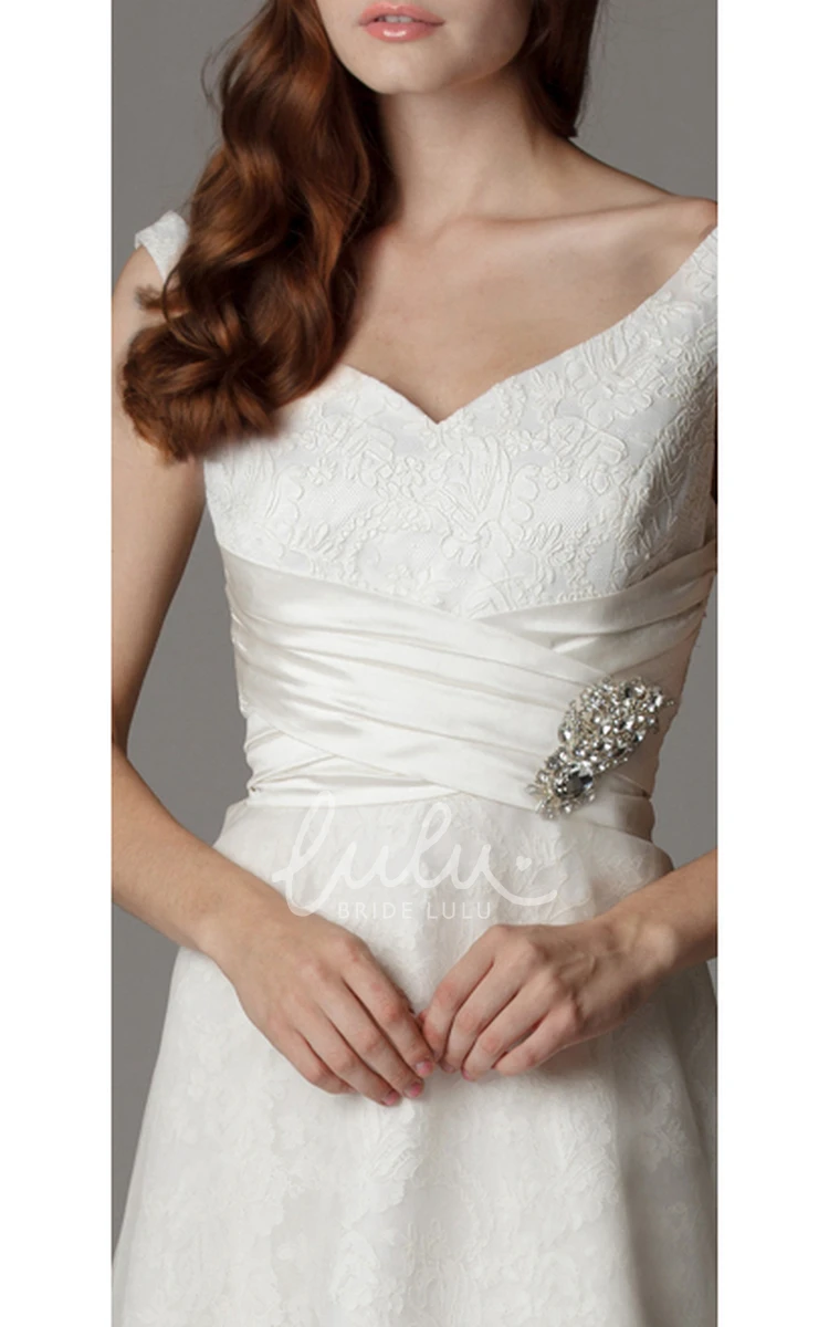 Sleeveless Satin A-Line Wedding Dress with Broach and Bow Detail