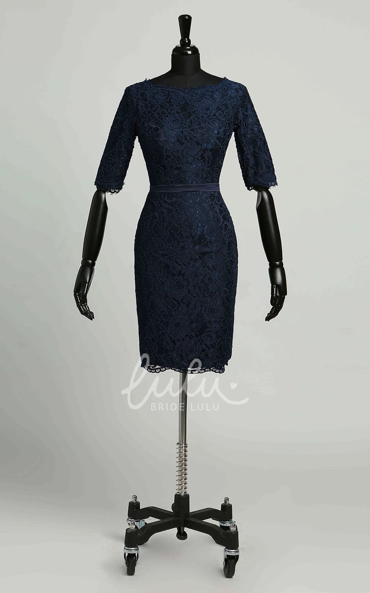 Knee-length Lace Bodycon Dress with Vintage 3-4 Length Sleeves Elegant Bridesmaid Dress