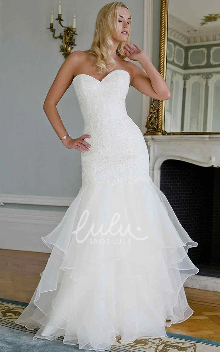 Draped Lace&Organza Trumpet Wedding Dress with Sweetheart Neckline