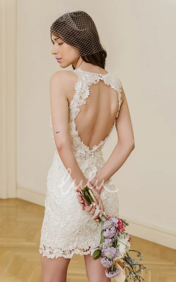Short Sleeveless Lace A-Line Jewel Wedding Dress Modern & Elegant
