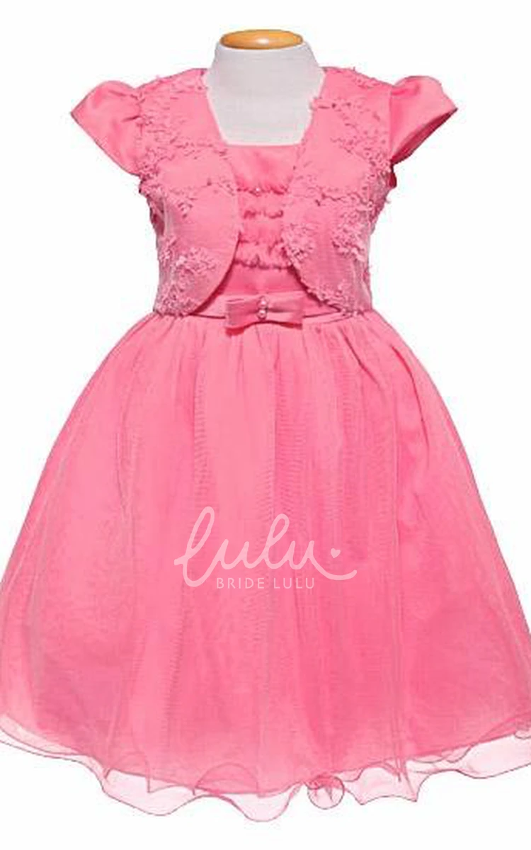 Tulle & Satin Flower Girl Dress with Embroidery Short Bolero Unique