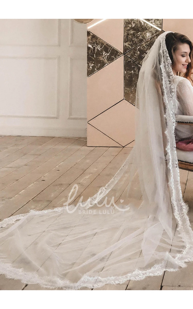 Lace Edge Romantic Tulle Wedding Veil Long Style