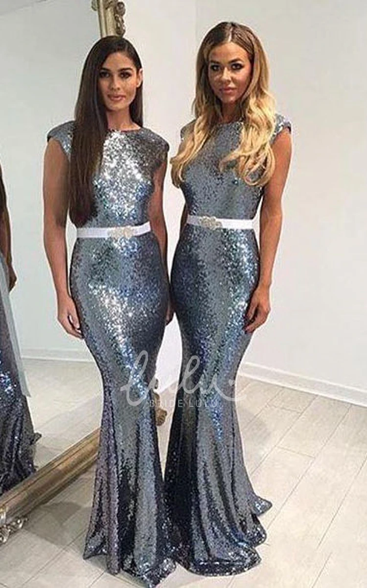 Backless Mermaid Sequin Prom Dress with Jewel Neckline and Pleats