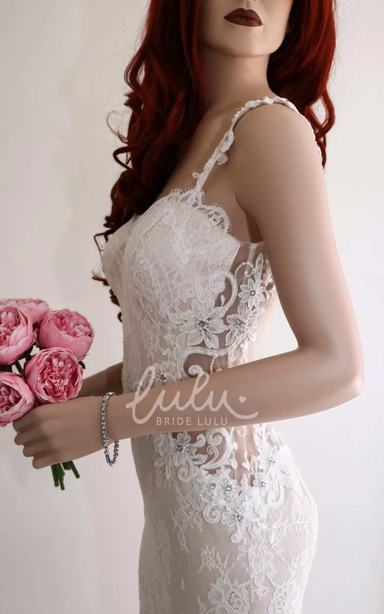 Backless Satin Lace Wedding Dress Illusion Sleeves