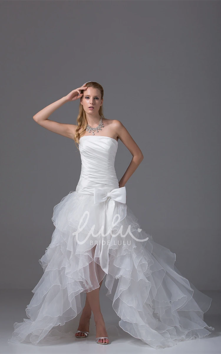 Organza High-Low Prom Dress with Ruffles Strapless Bow Design