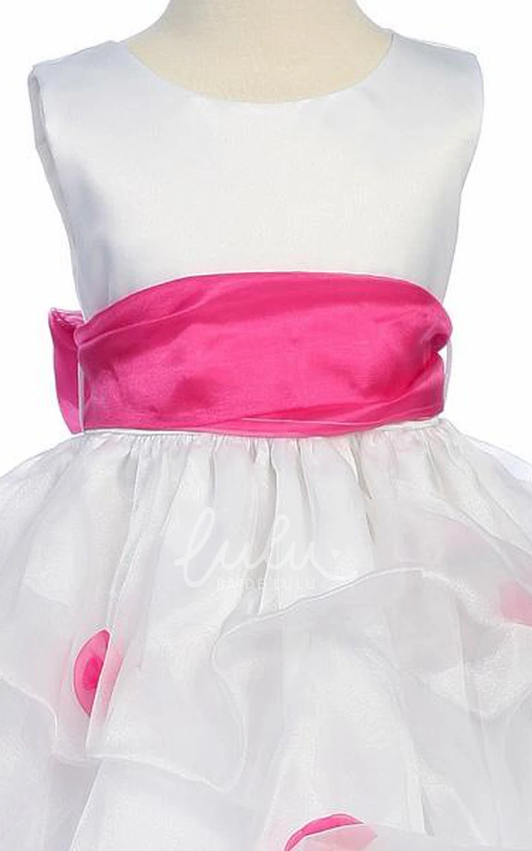 Ruched Organza Flower Girl Dress Tea-Length Wedding Dress