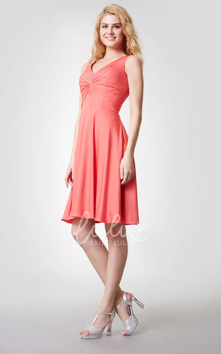 Ruched V Neck Sleeveless Jersey Bridesmaid Dress with Knot Detail Elegant and Classy