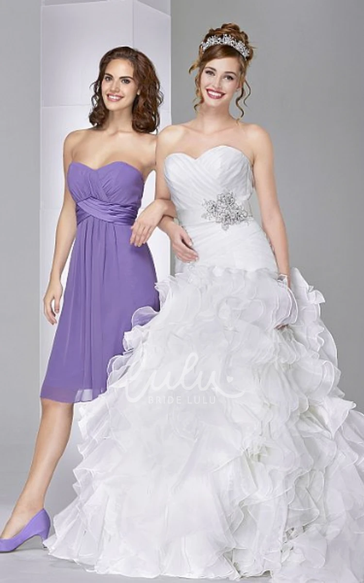 Organza Sweetheart A-Line Wedding Dress with Jeweled Bodice and Brush Train