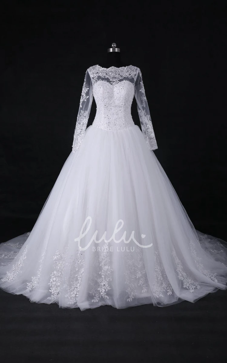 Cathedral Train Lace Satin Wedding Dress A-Line Ball Gown