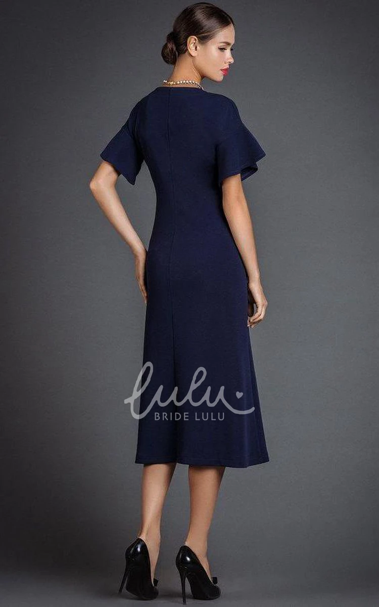 Tea-Length A-Line Formal Dress with Bell Sleeves