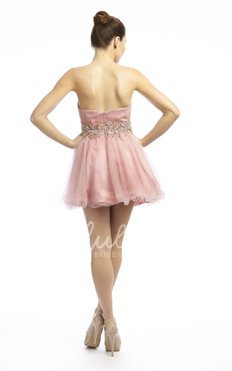 Sleeveless Sweetheart Beaded Tulle Prom Dress A Line Mini Length with Ruffles