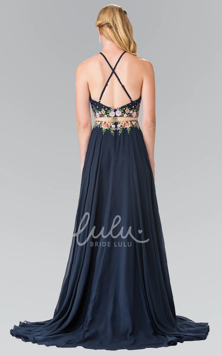 Embroidered Pleated A-Line Chiffon Bridesmaid Dress