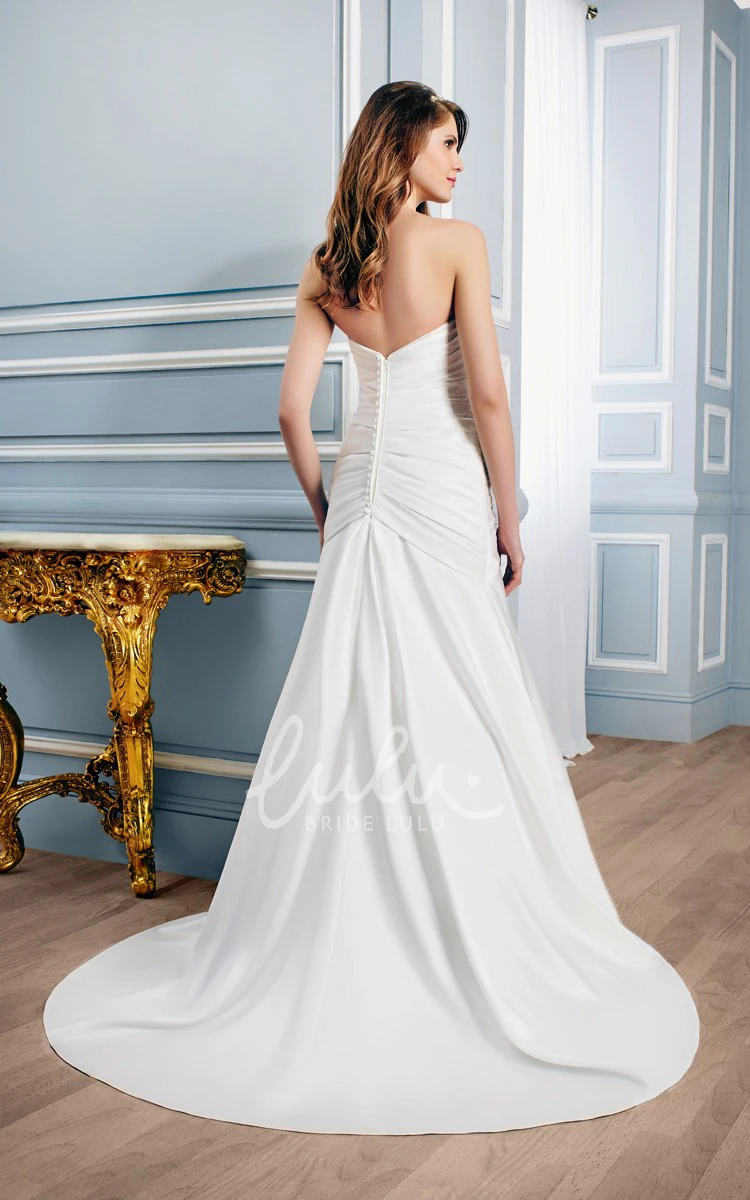 Long Sweetheart Satin Wedding Dress with V-Back and Criss Cross Classic Bridal Gown