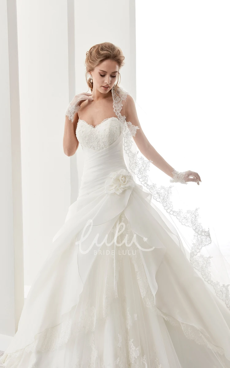 A-line Bandage Waist Wedding Dress with Side Flower Ruffles