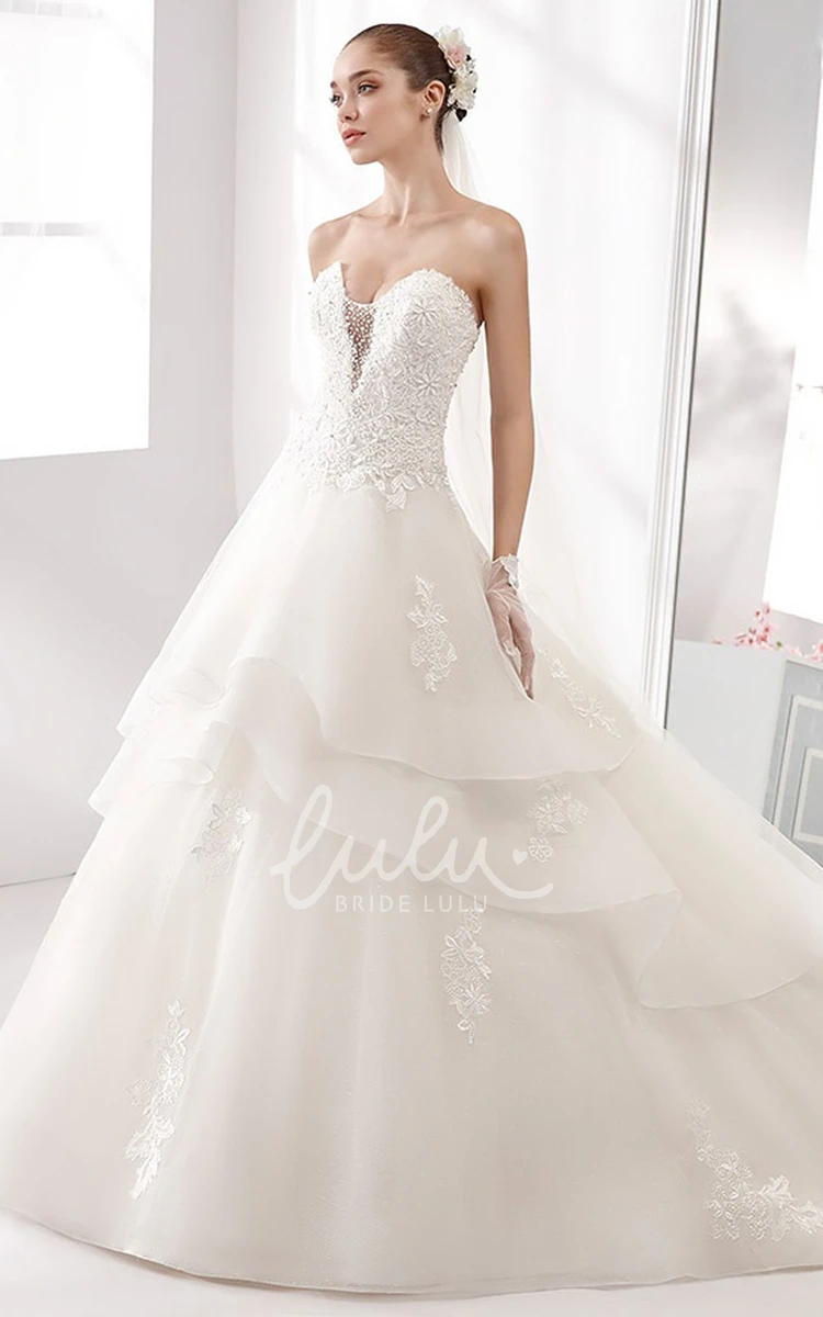 A-Line Wedding Dress with Lace Appliques Bodice and Tiered Skirt