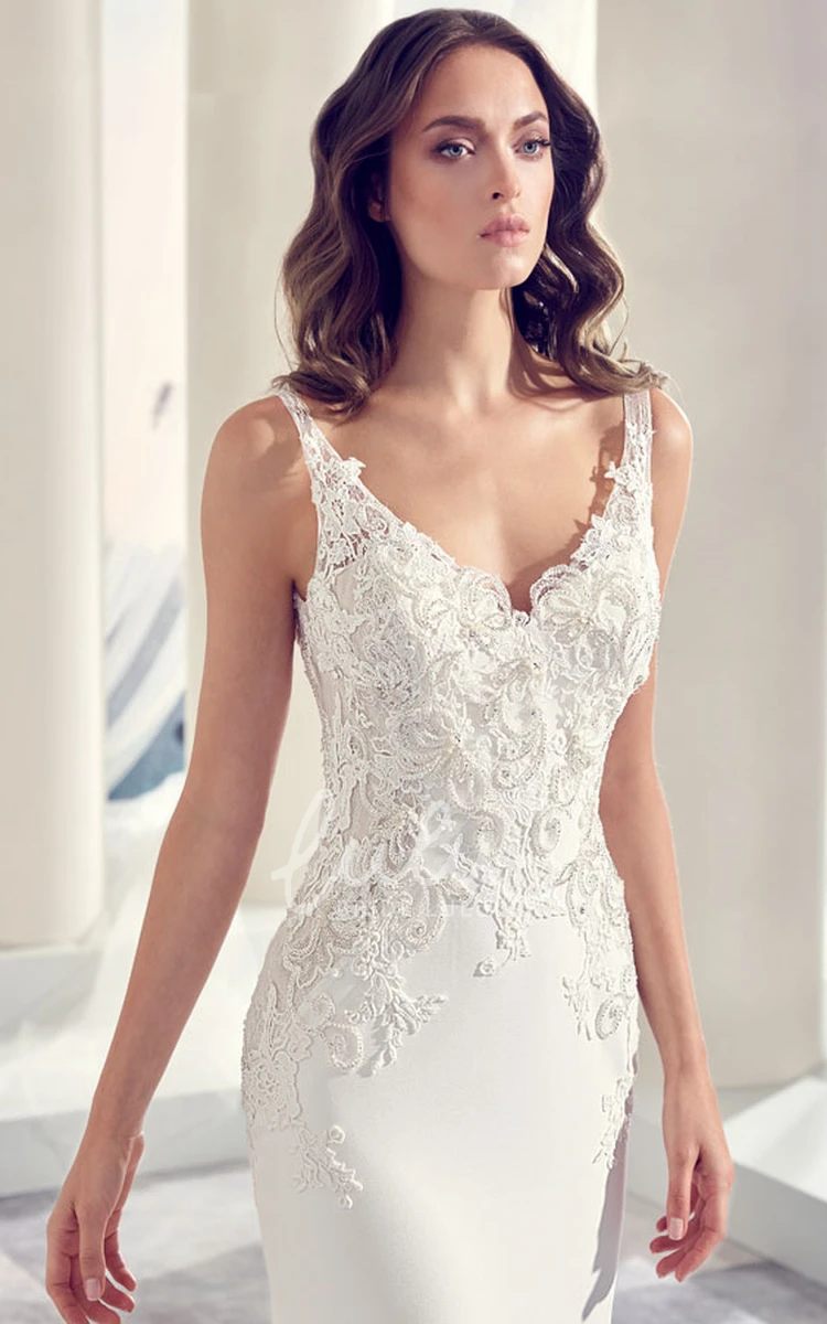 Chiffon Appliqued V-Neck Wedding Dress with Court Train Elegant Bridal Gown