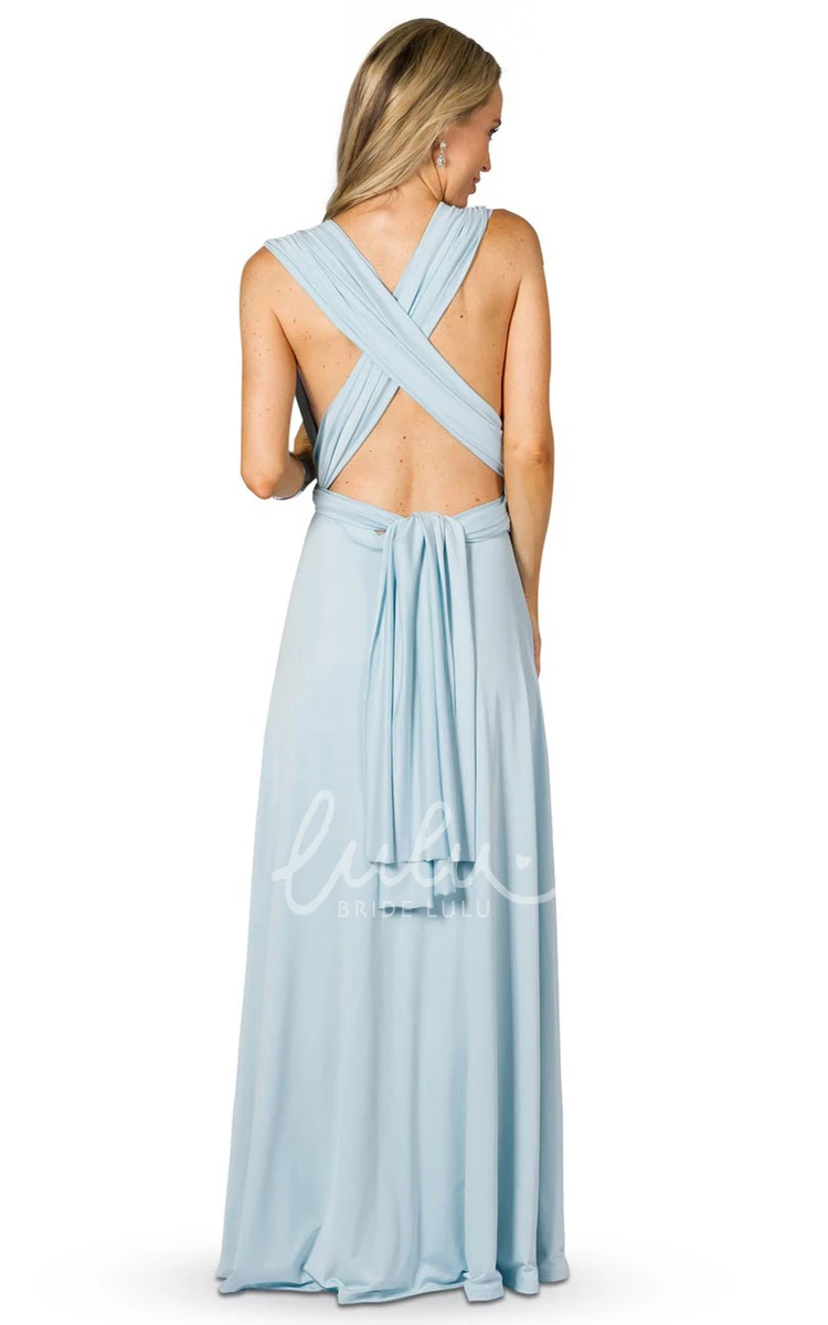 Sleeveless V-Neck Chiffon Bridesmaid Dress with Ribbon and Straps Elegant Convertible Style