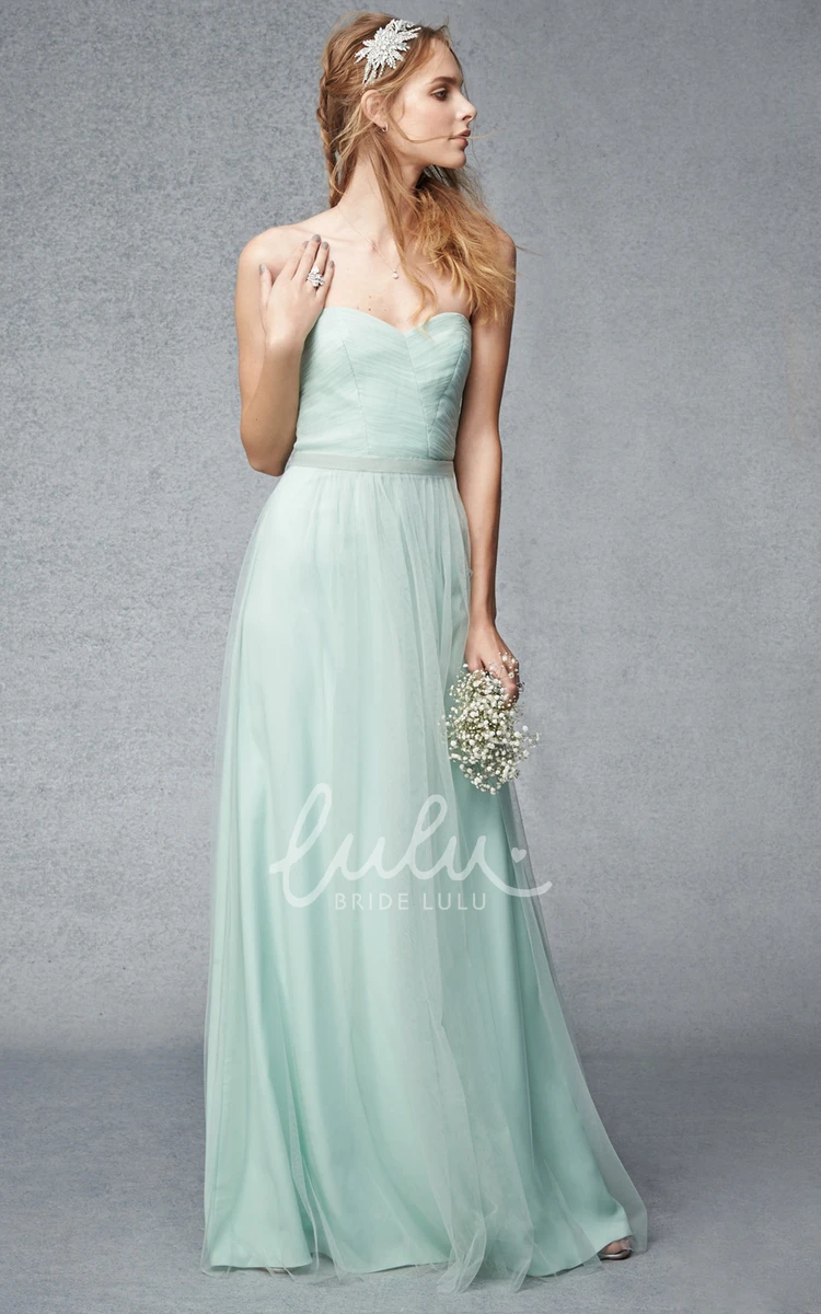 Sweetheart Sleeveless Ruched Tulle Bridesmaid Dress with Appliques
