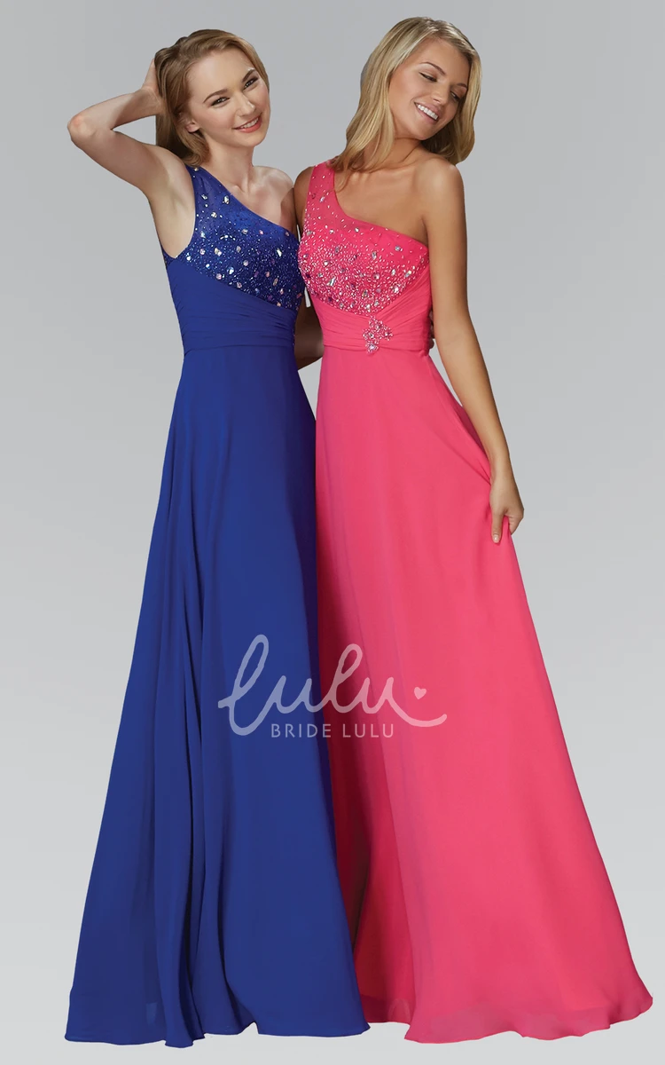 One-Shoulder Sleeveless Chiffon A-Line Formal Dress with Beading