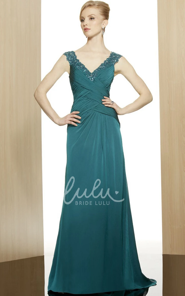 Long Chiffon A-Line Bridesmaid Dress with Sequins and Low-V Back