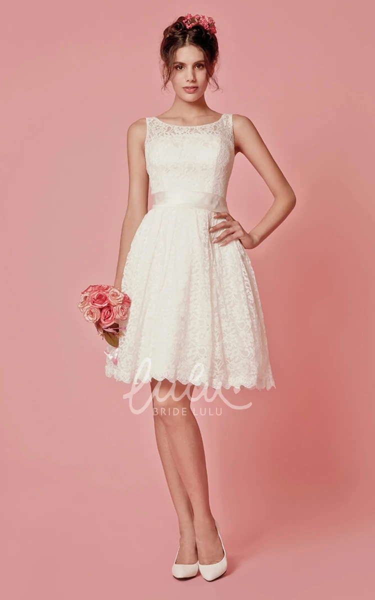 Lace Sleeveless A-Line Short Wedding Dress with Scoop Neckline