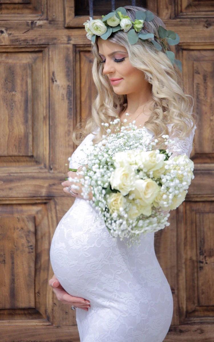 Mermaid Lace Long Sleeve Maternity Wedding Dress Unique Boho Bride Gown