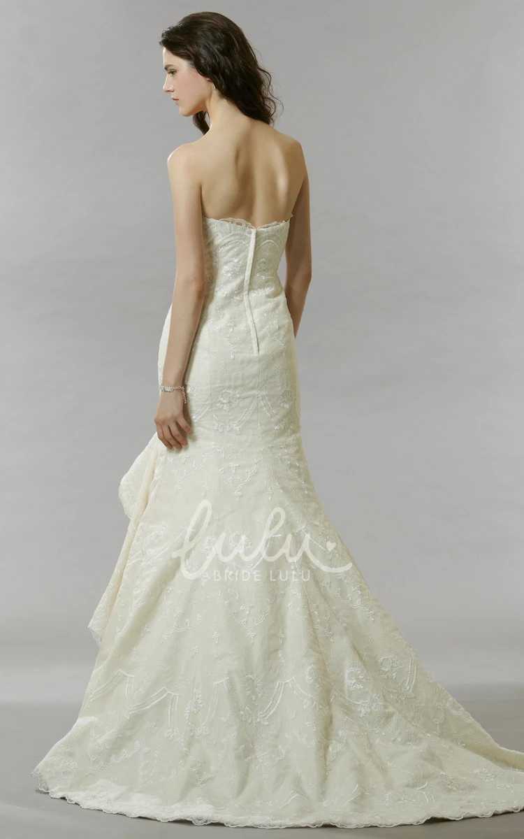 Strapless Mermaid Wedding Dress with Applique Detail Draping and Court Train