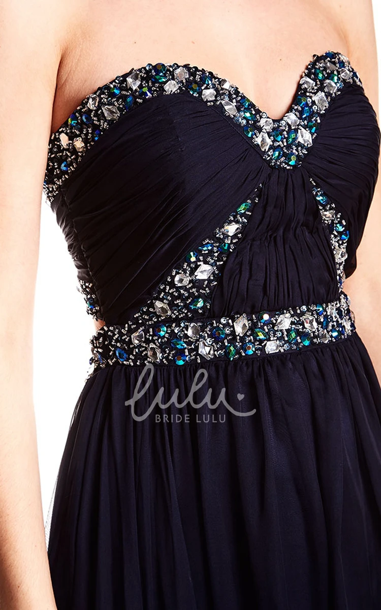 A-Line Chiffon Beaded Sweetheart Prom Dress Sleeveless Backless Style Flowy