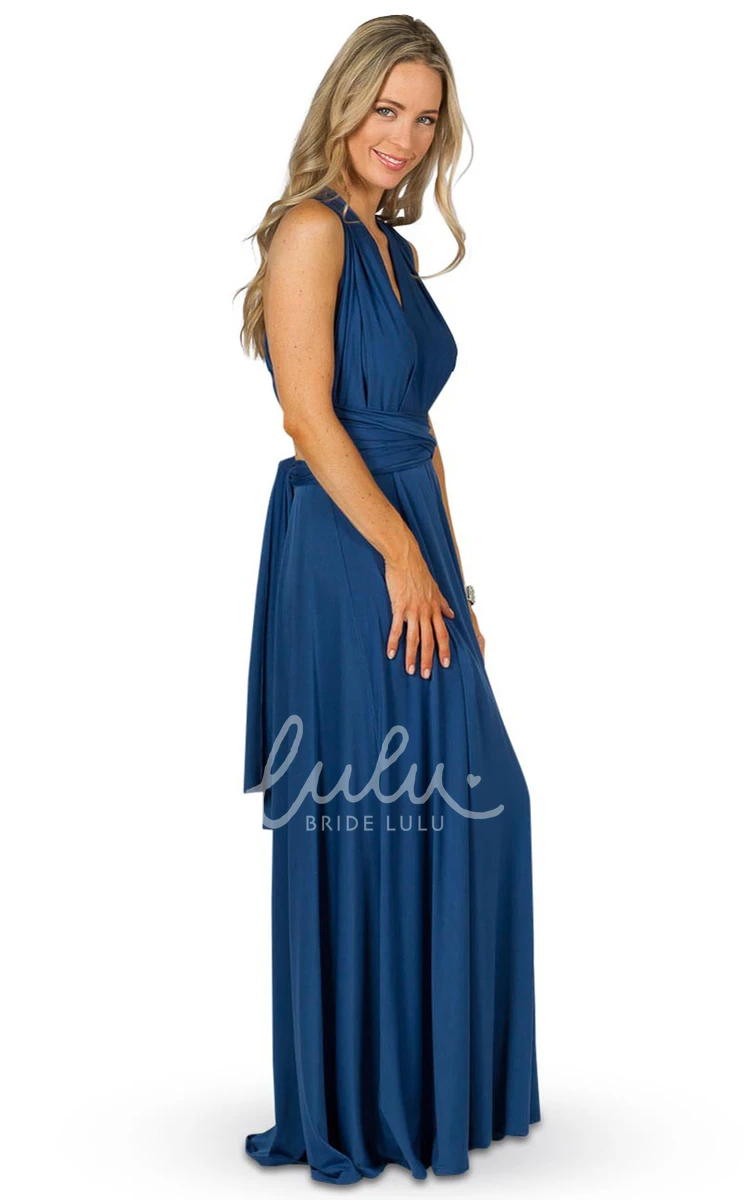 V-Neck Chiffon Bridesmaid Dress with Bow A-Line Floor-Length Pleated