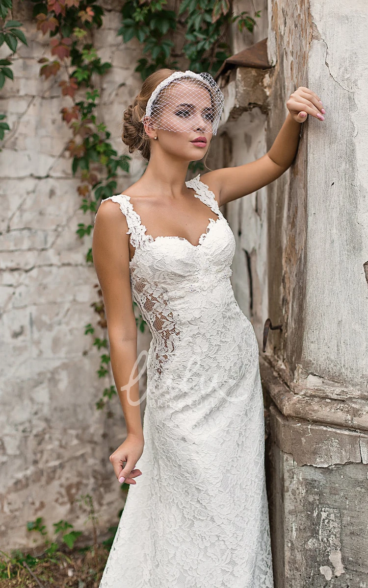 Lace Sheath Dress with Straps & Corset Back Wedding Dress