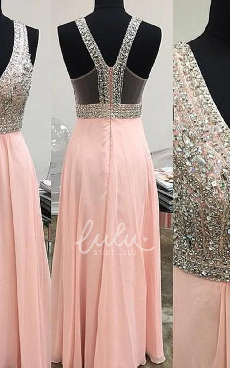 Lovely Pink Halter Chiffon Prom Dress with Beading for Women's Formal Occasions