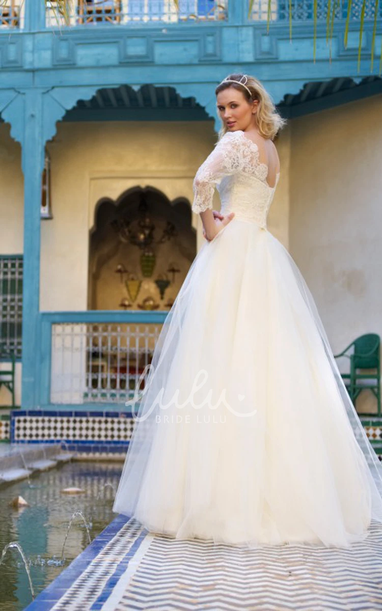 Bowed Tulle A-Line Wedding Dress with Jewel Neck and Lace